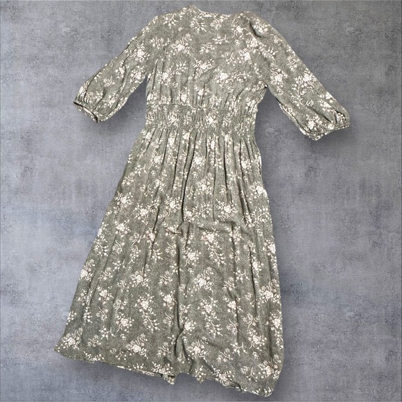 Caslon Women's Floral Print Midi Dress Size M Gray Pink Boho Peasant Style - Picture 10 of 13